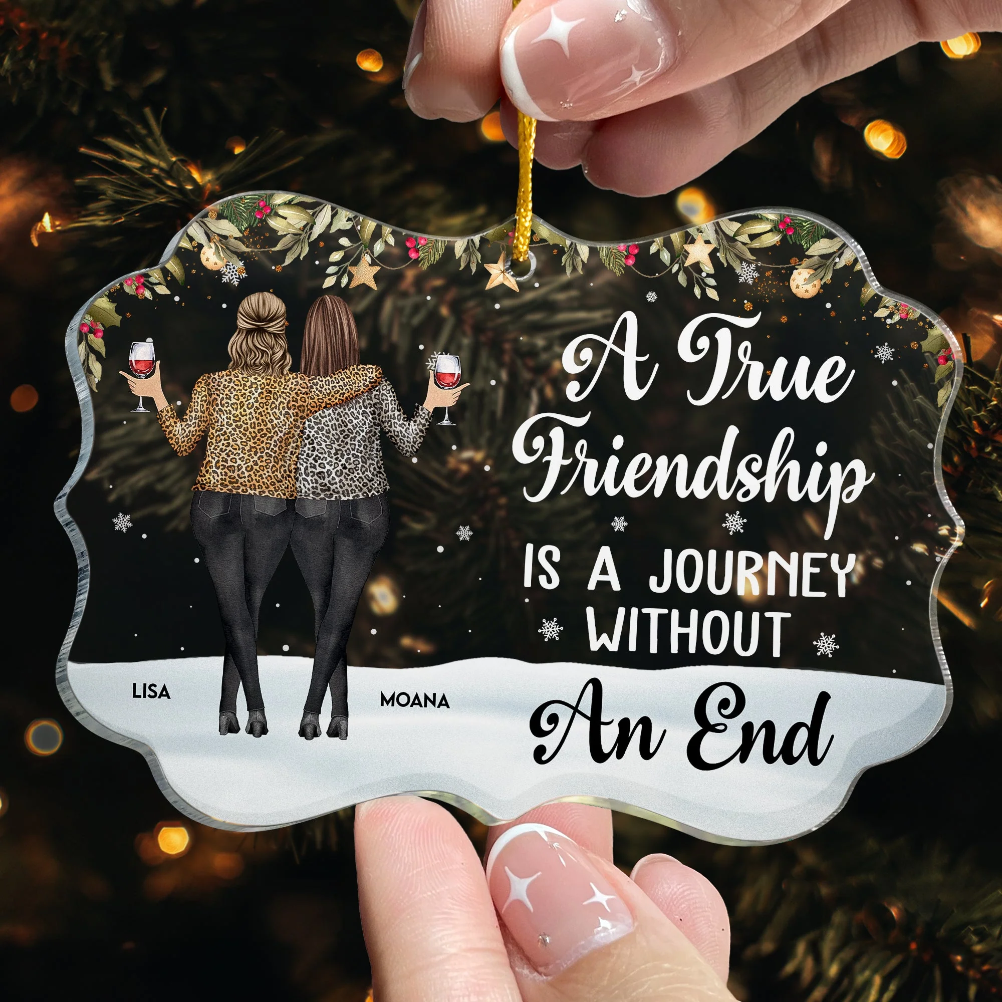 Acrylic Ornament with Friend Illustration and Quote, Christmas Tree Decoration for Besties - Image 3