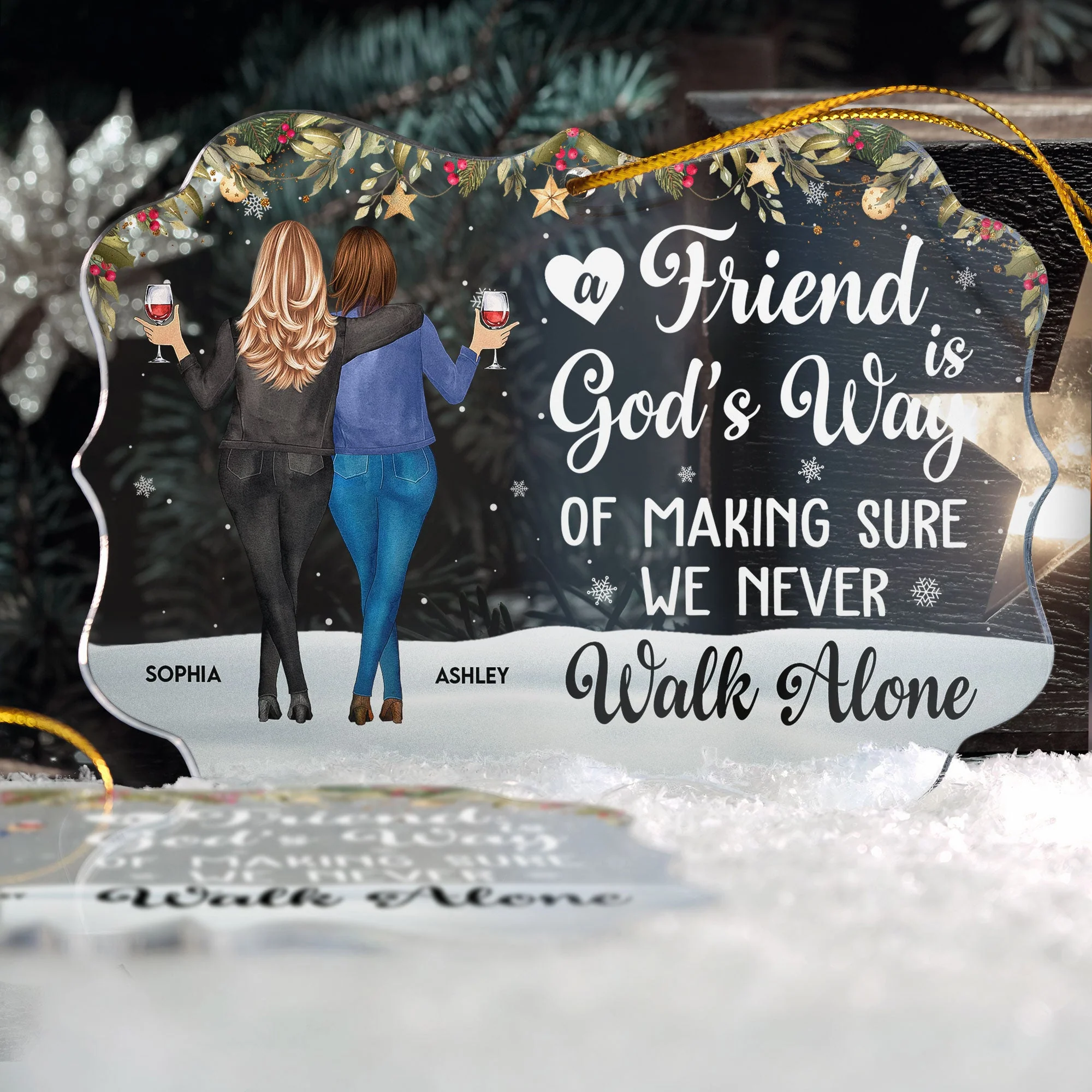 Acrylic Ornament with Friend Illustration and Quote, Christmas Tree Decoration for Besties - Image 4