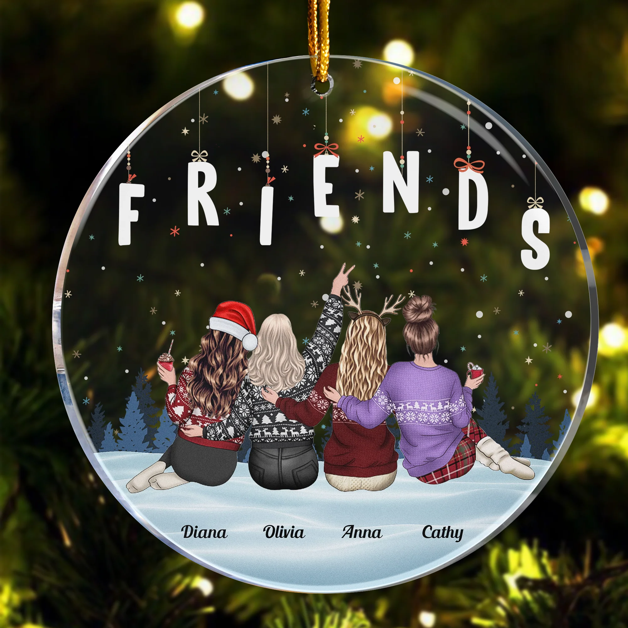 Personalized Acrylic Ornament for Friends Group, Winter Theme Holiday Keepsake - Image 3