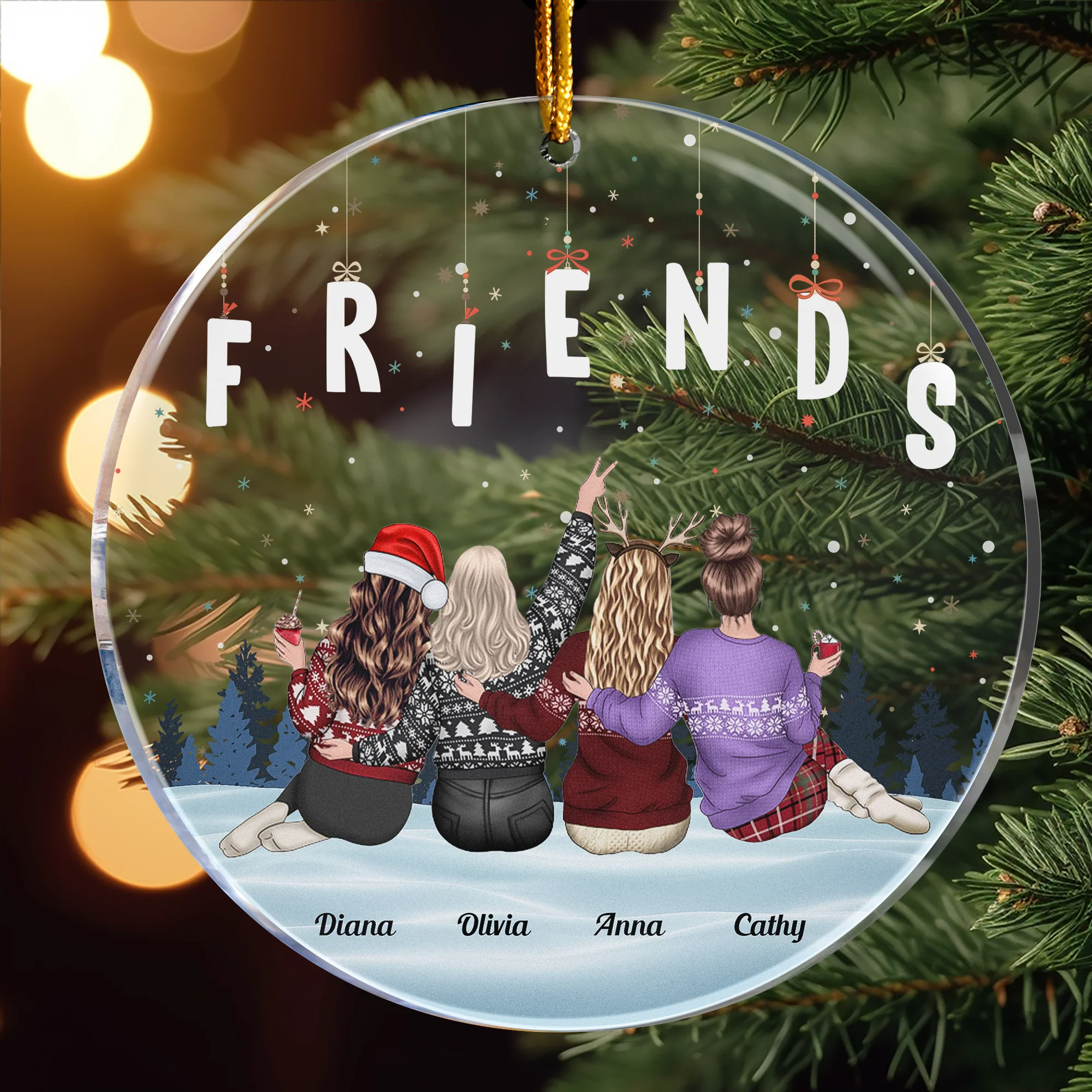 Personalized Acrylic Ornament for Friends Group, Winter Theme Holiday Keepsake - Image 4