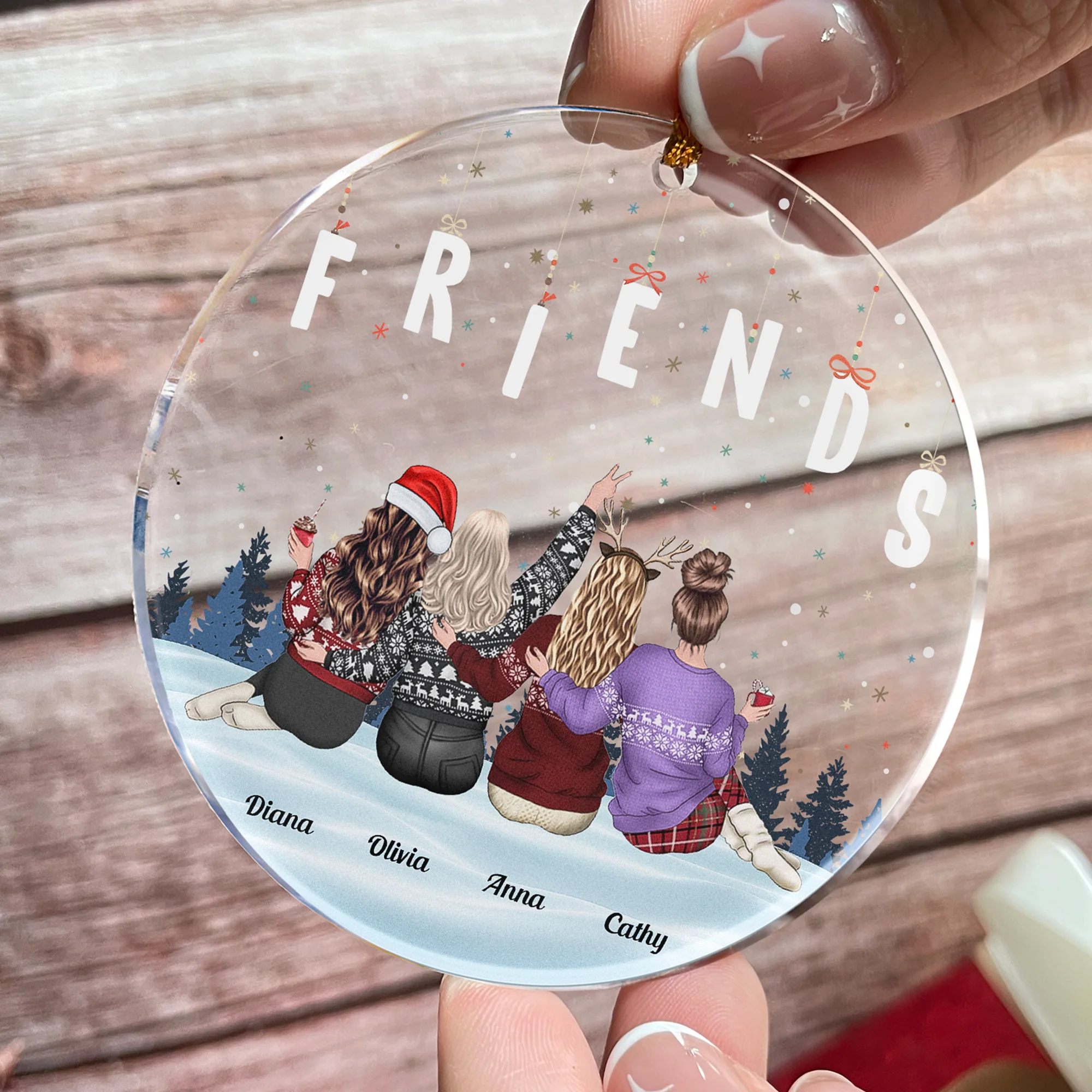 Personalized Acrylic Ornament for Friends Group, Winter Theme Holiday Keepsake - Image 5