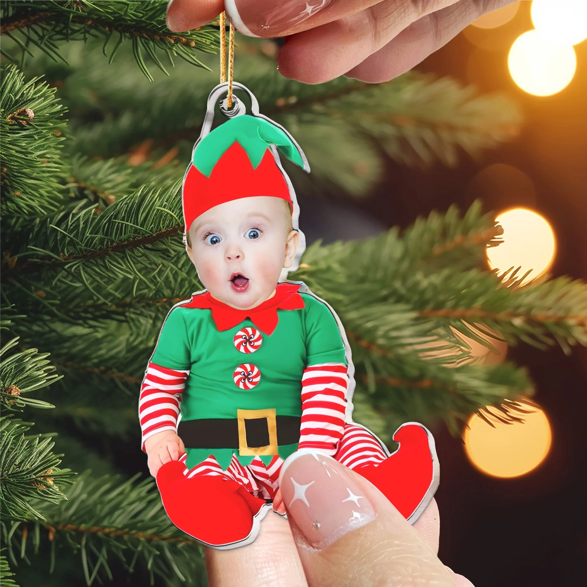 Christmas Baby Elf Acrylic Ornament - Fun Personalized Gift - Image 3