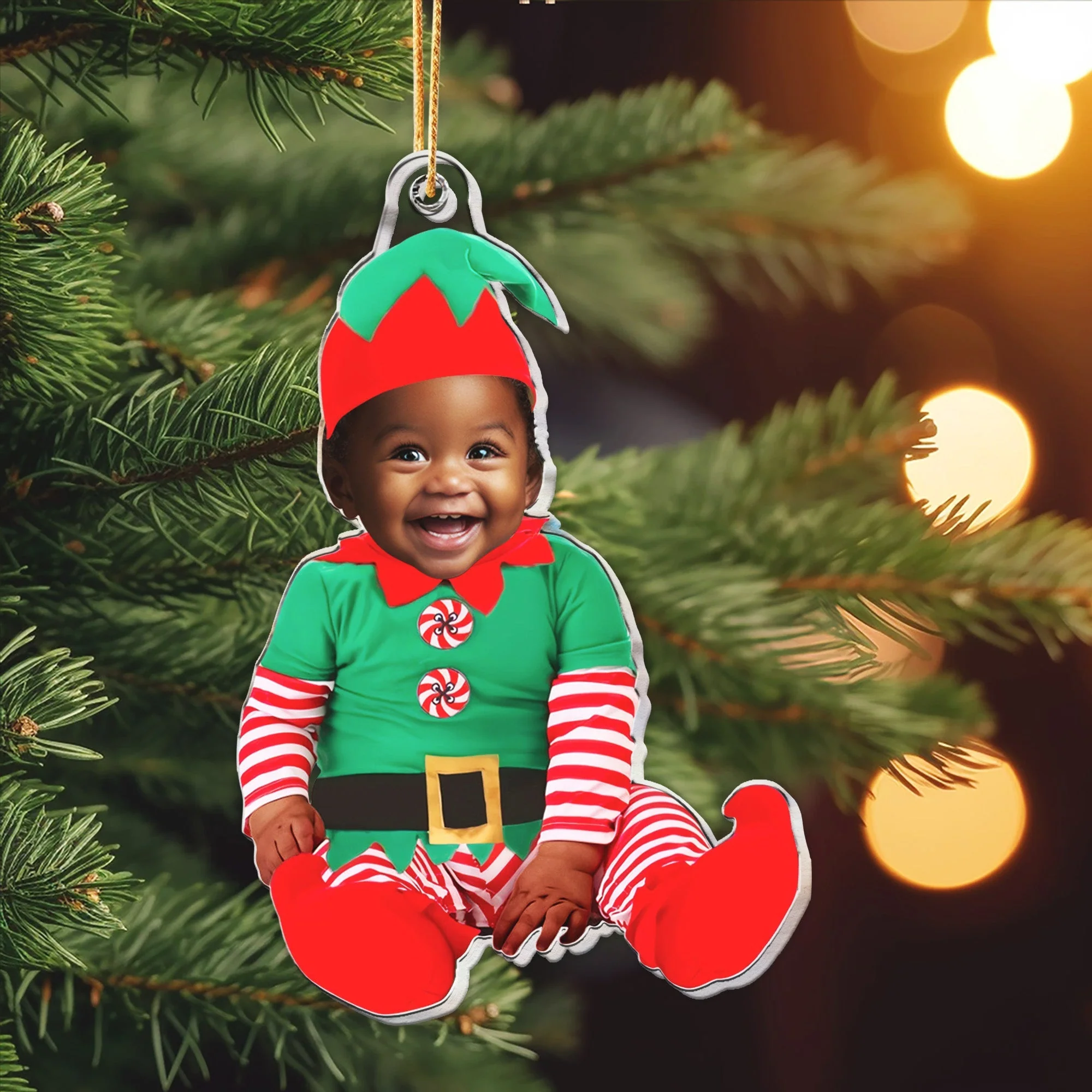 Christmas Baby Elf Acrylic Ornament - Fun Personalized Gift - Image 4