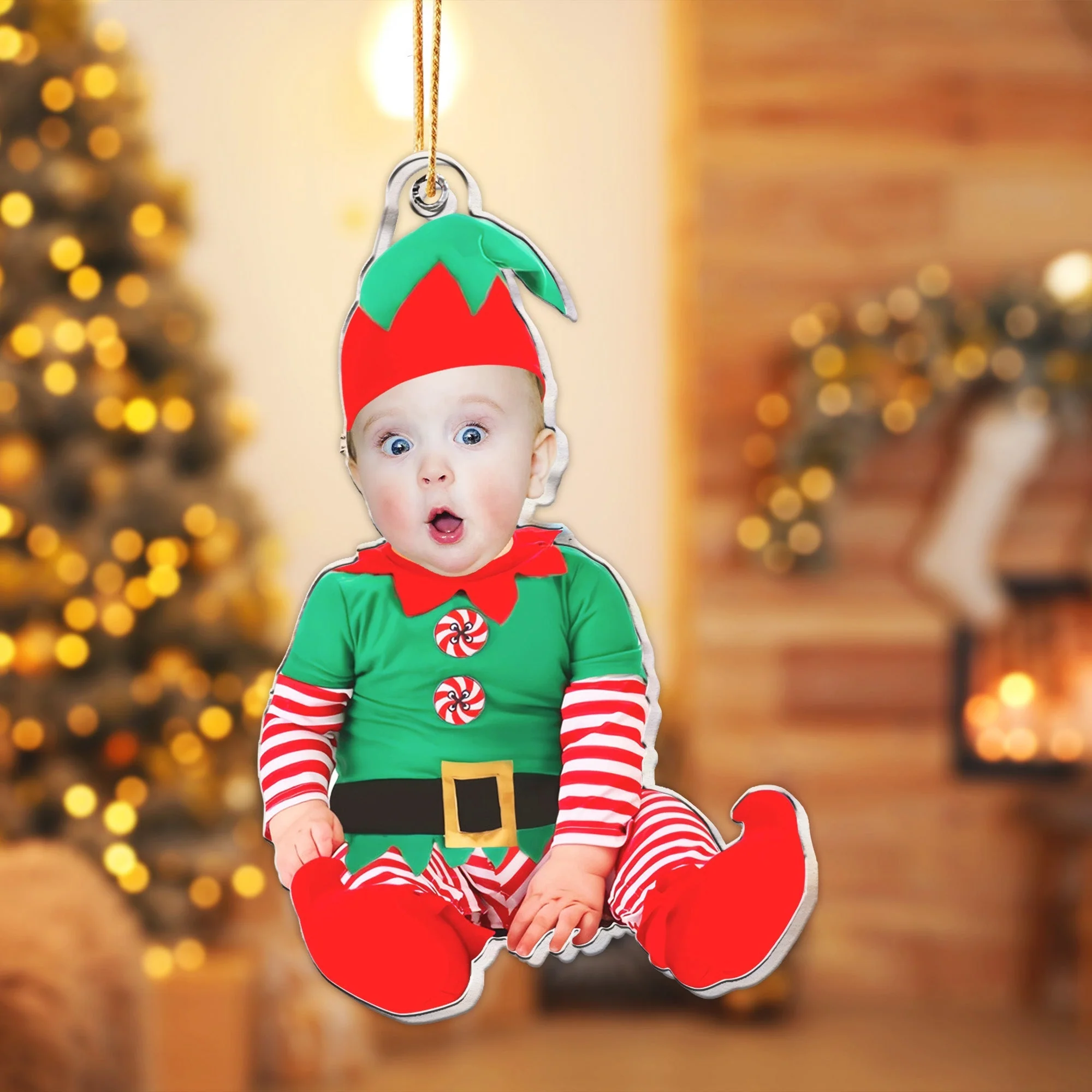 Christmas Baby Elf Acrylic Ornament - Fun Personalized Gift - Image 5
