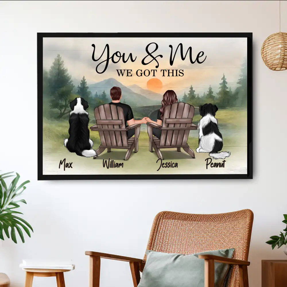 "You & Me and the Dogs β Customizable Couple Poster with Pets, Personalized Beach Scene" - Image 2