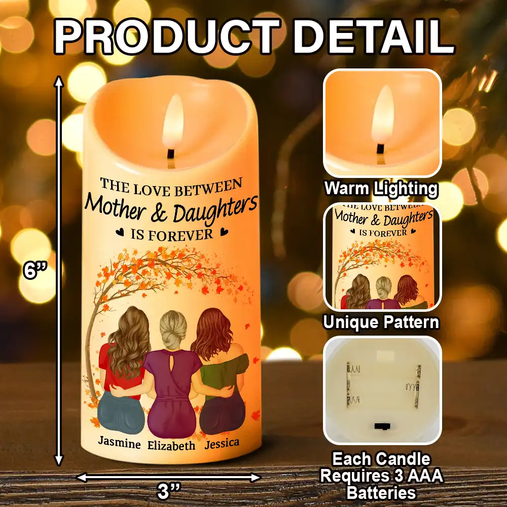 The Love Between Mother & Daughters Is Forever - Personalized Flameless LED Candle Gift for Mom, Custom Gift for Mother and Daughters - Image 8