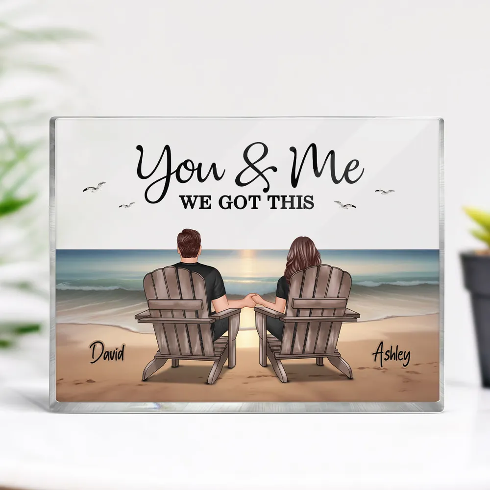Personalized Rectangle Acrylic Plaque with Couple Beach Scene - Image 6