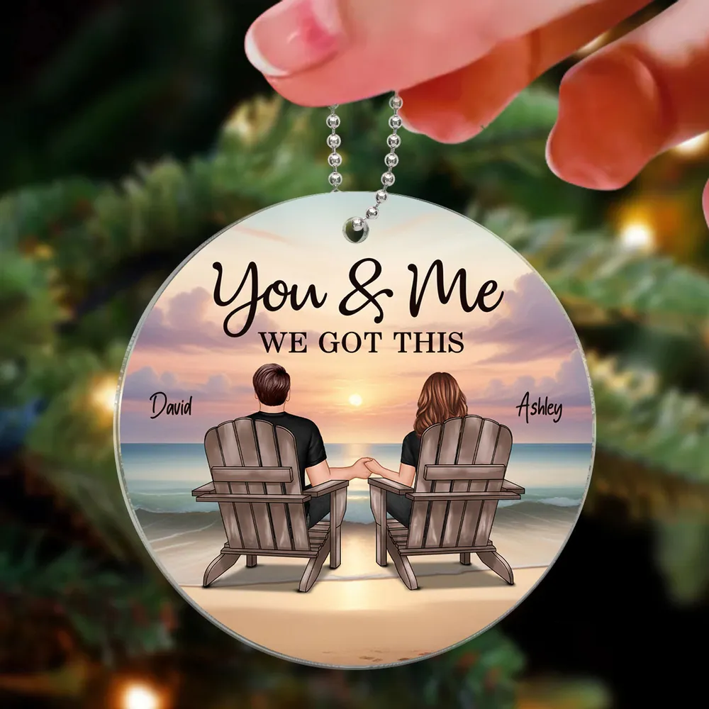 Acrylic Ornament with You & Me Couple Back View on Beach, High Clarity, Romantic and Surprise Gift - Image 3