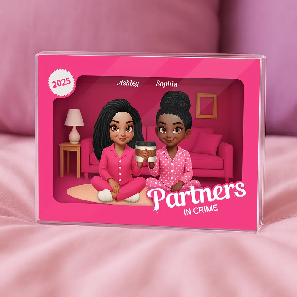 Rectangle Acrylic Block Plaque with Besties Forever Theme, Pajama Illustration, Clear Finish, Perfect Surprise Gift for Friends - Image 3