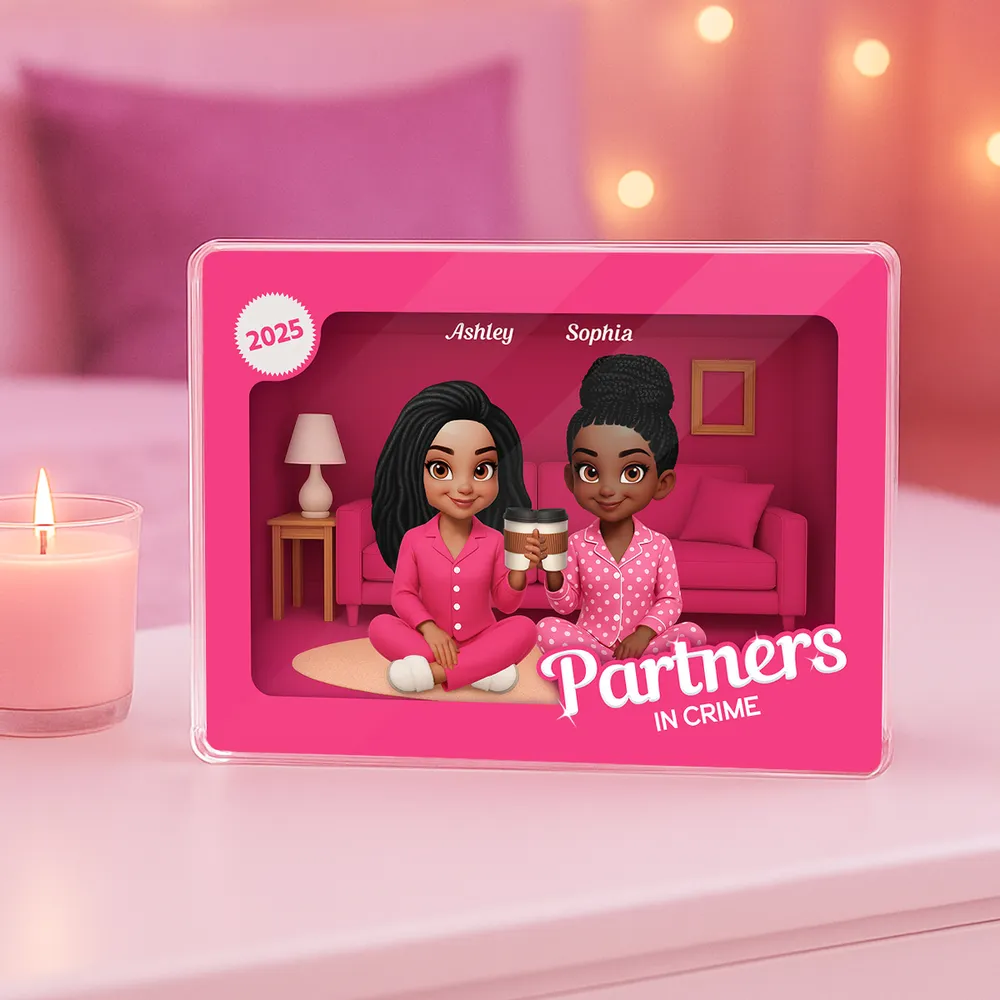 Rectangle Acrylic Block Plaque with Besties Forever Theme, Pajama Illustration, Clear Finish, Perfect Surprise Gift for Friends - Image 4