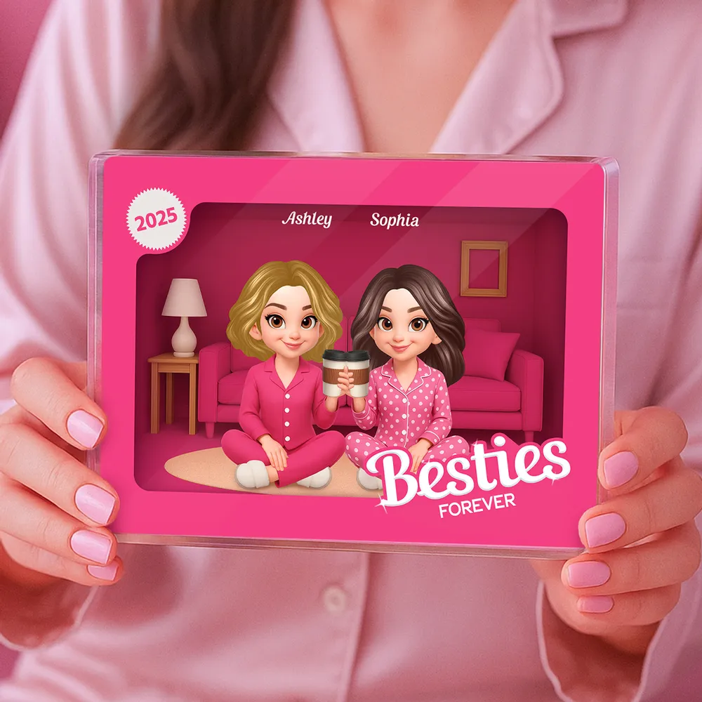 Rectangle Acrylic Block Plaque with Besties Forever Theme, Pajama Illustration, Clear Finish, Perfect Surprise Gift for Friends - Image 5