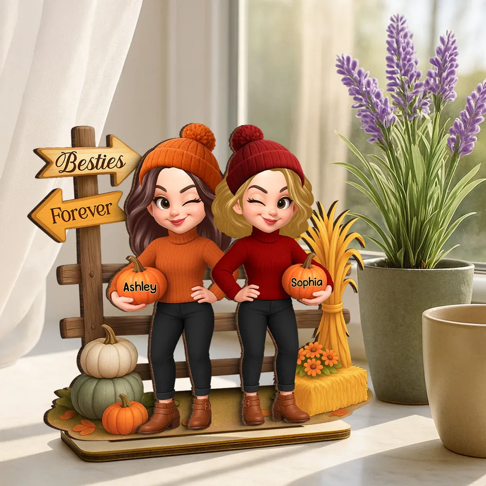 Custom Wooden Plaque with Best Friend Illustration, Cozy Gift - Image 3