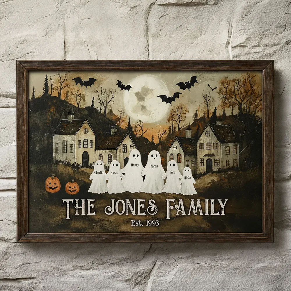Halloween Family Ghost Poster | Vintage Pumpkins and Moonlit Scene, Perfect Gift for Home Décor - Image 6