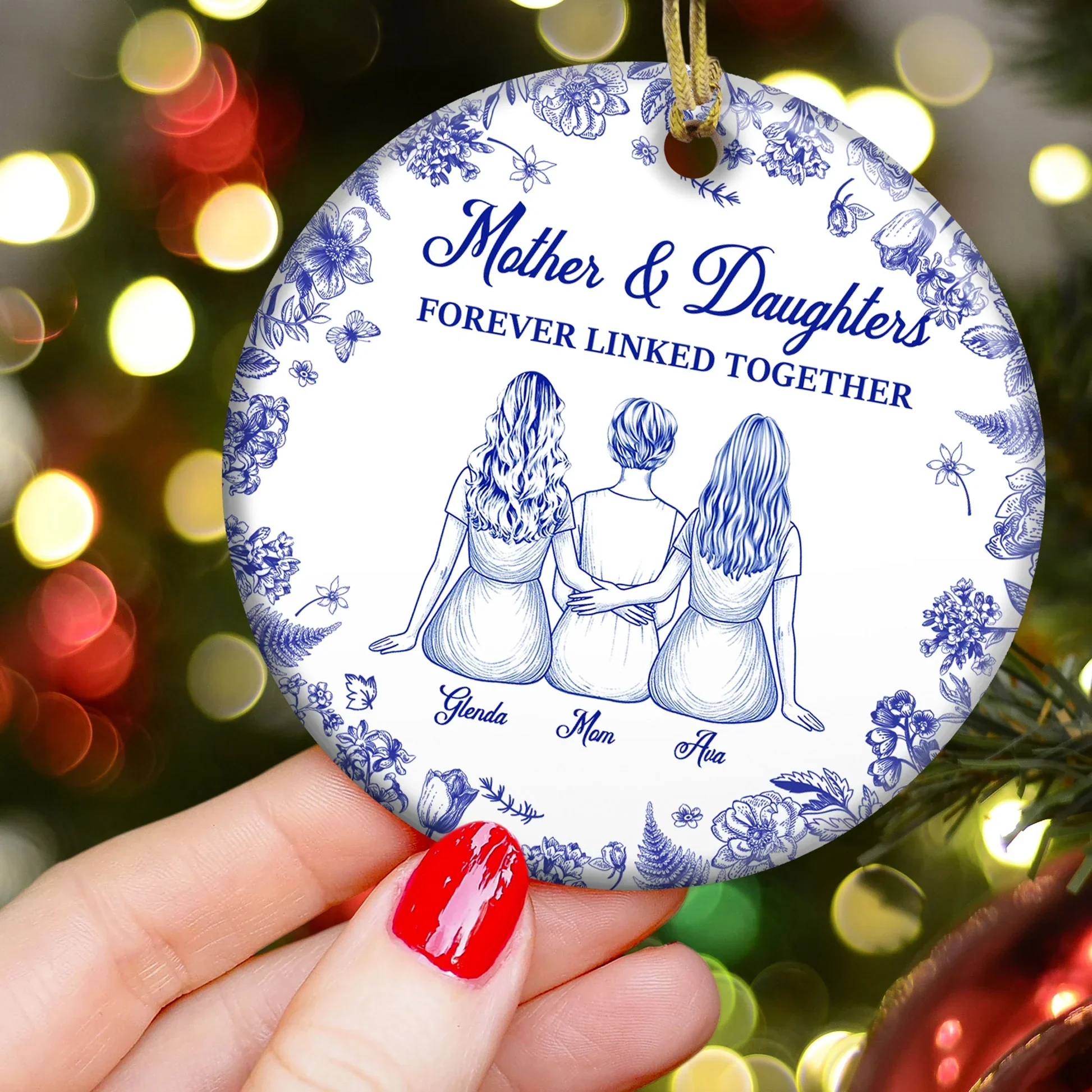Mother Daughter Ceramic Ornament with Heartwarming Bond, Perfect Gift for Holidays - Image 3