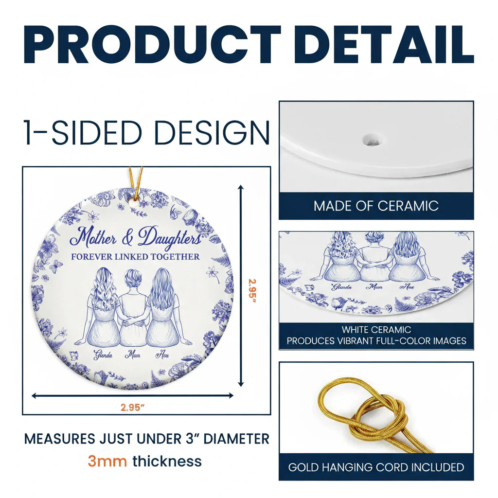 Mother Daughter Ceramic Ornament with Heartwarming Bond, Perfect Gift for Holidays - Image 4