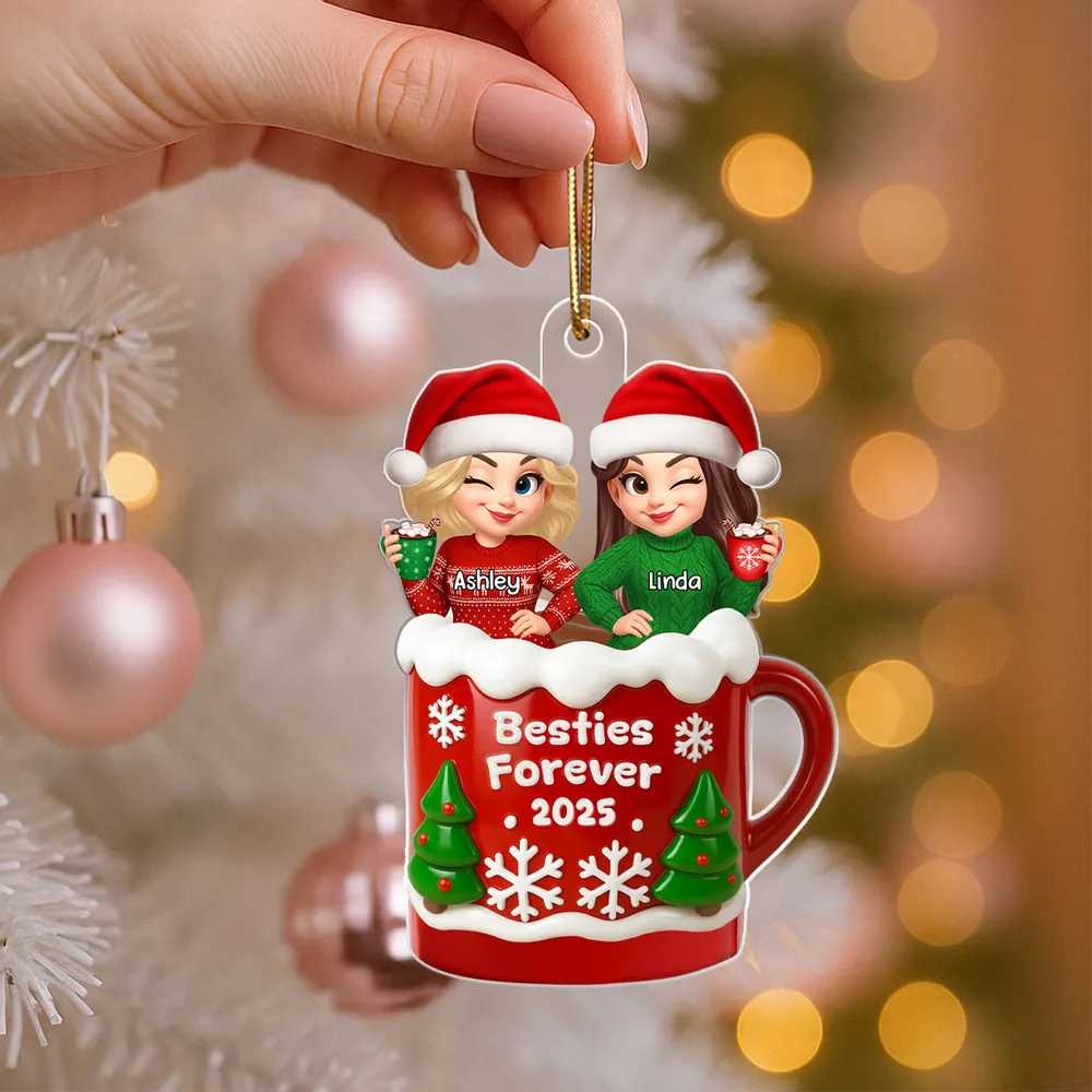 Acrylic Ornament with Besties Forever Christmas Theme, High Clarity, Perfect Gift for Friends - Image 3