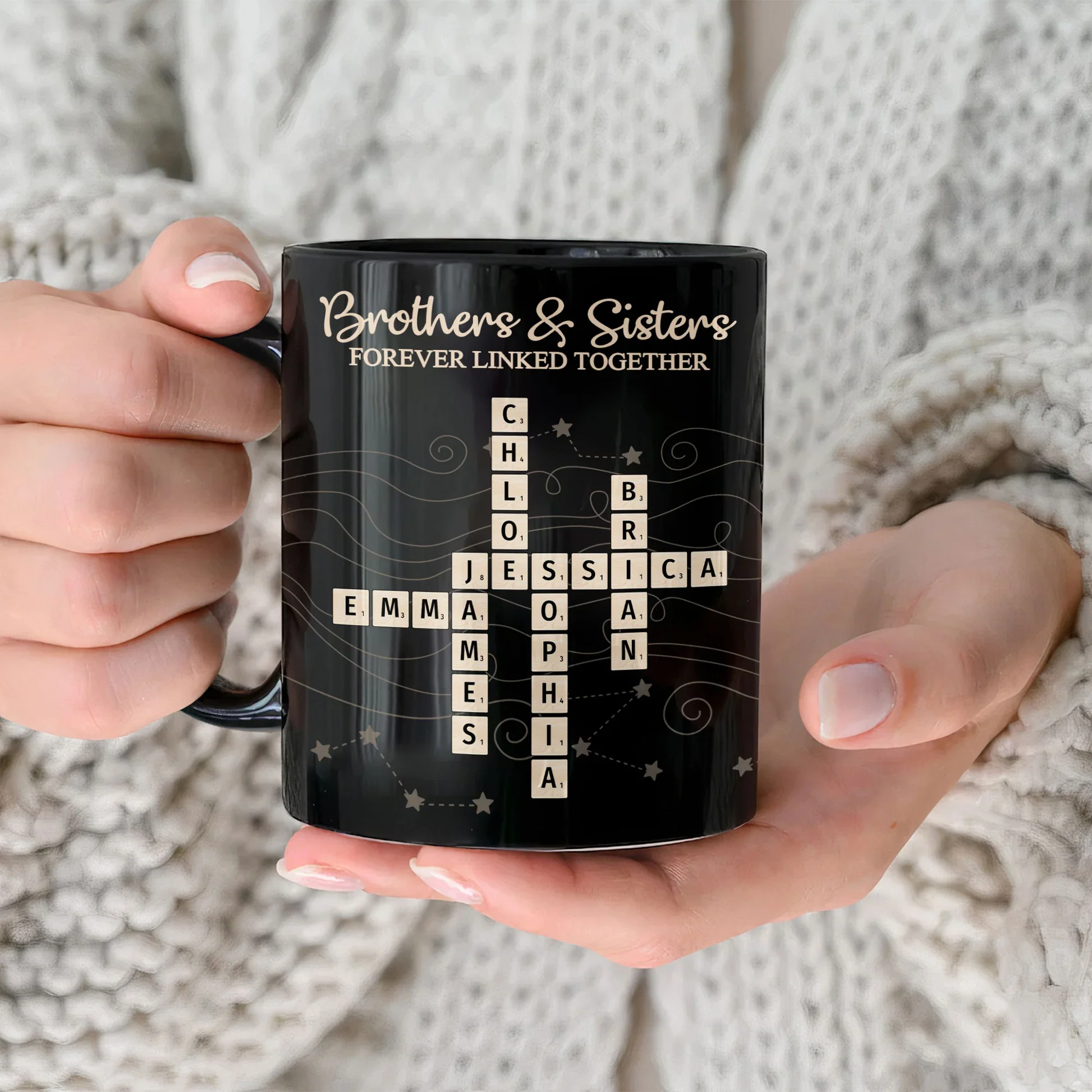 Full Color Mug with Brothers & Sisters Crossword Theme, High Clarity, Fun and Sentimental Gift for Family - Image 4