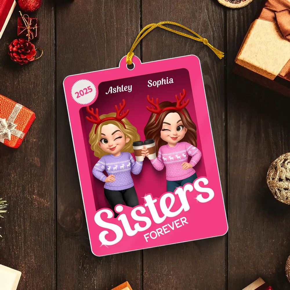 Christmas Besties Forever Pink 3D Effect Action Figure Personalized Acrylic Ornament - Image 6