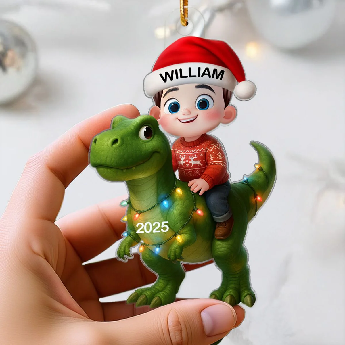 Christmas Dinosaur Ornament Acrylic High Clarity Gift for Kids - Image 2
