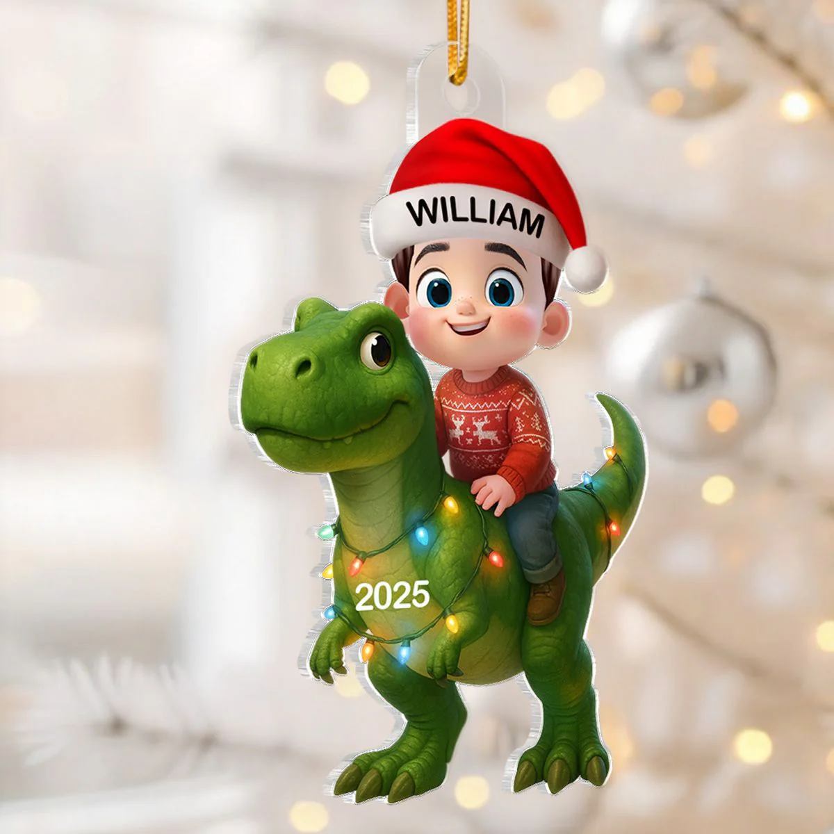 Christmas Dinosaur Ornament Acrylic High Clarity Gift for Kids - Image 3