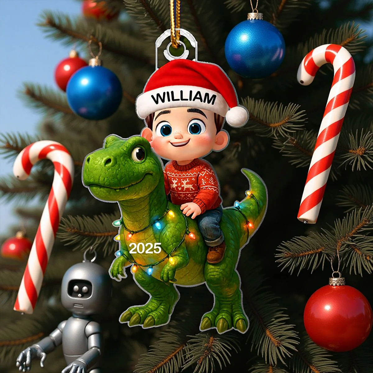 Christmas Dinosaur Ornament Acrylic High Clarity Gift for Kids - Image 4