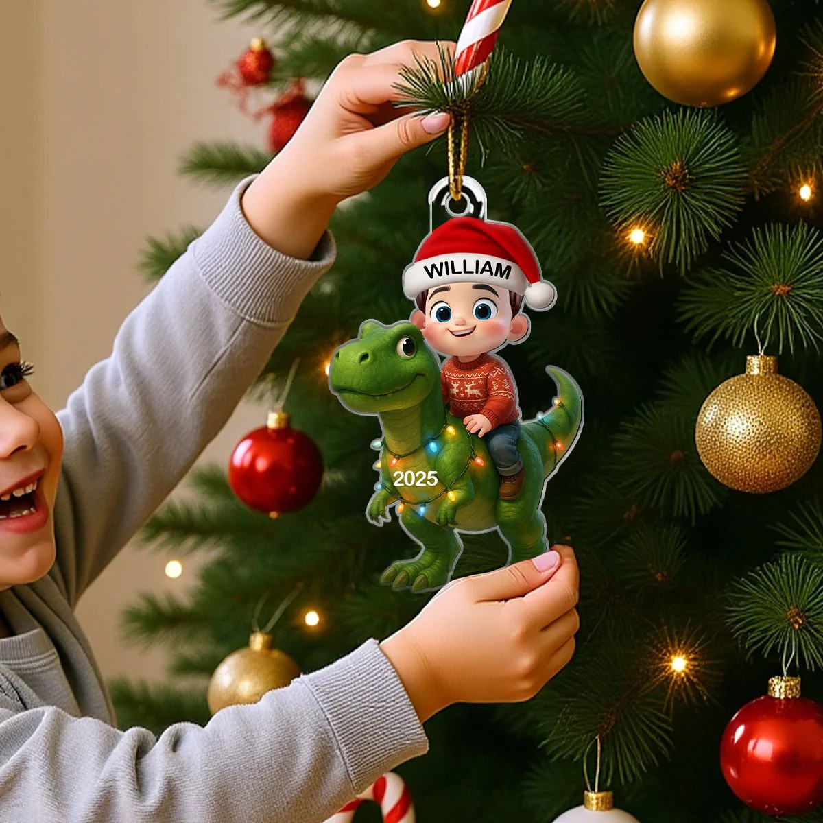 Christmas Dinosaur Ornament Acrylic High Clarity Gift for Kids - Image 5