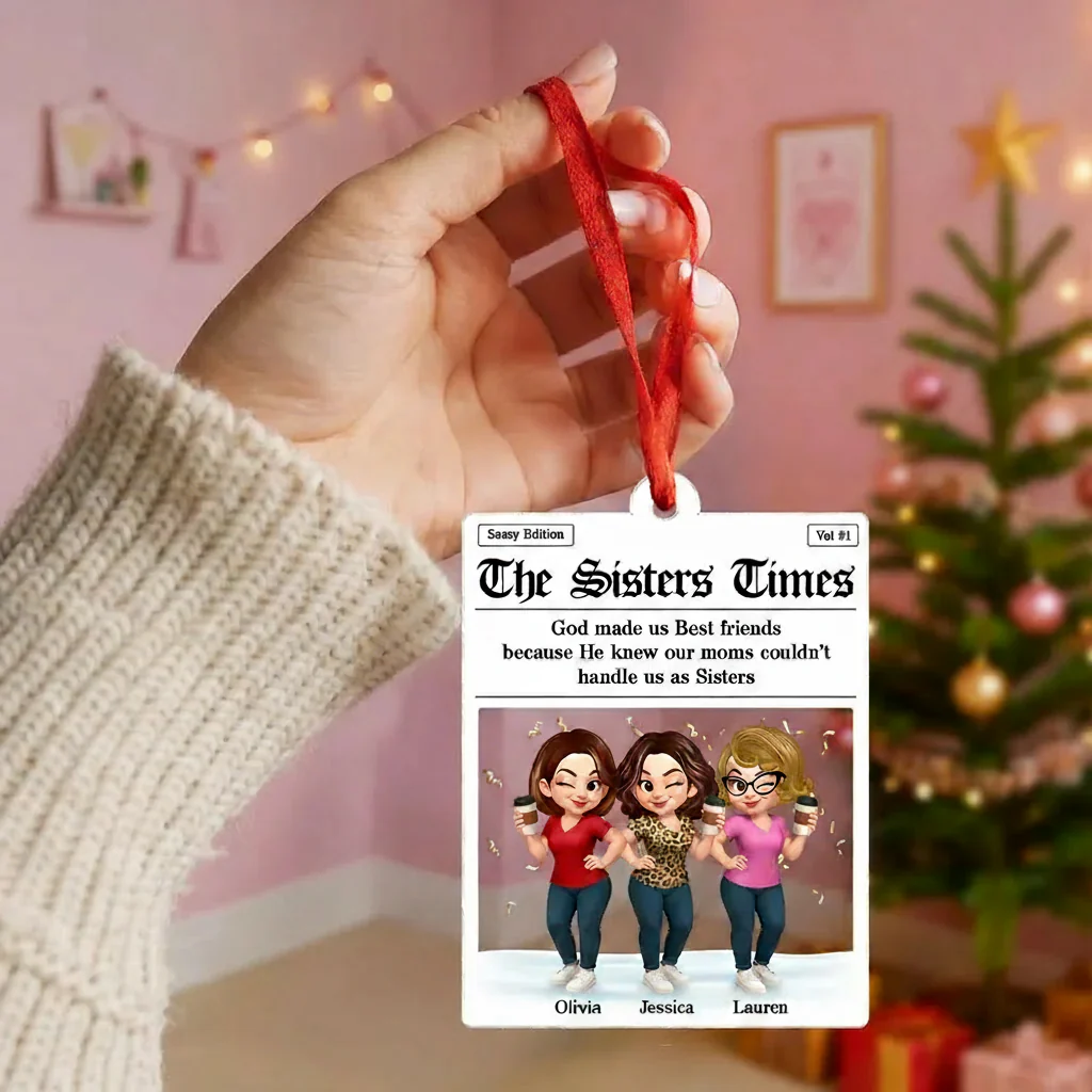 Best Friends Acrylic Ornament with Fun Newspaper-Style Illustration, Unique Design, Perfect Gift for Friendship - Image 2