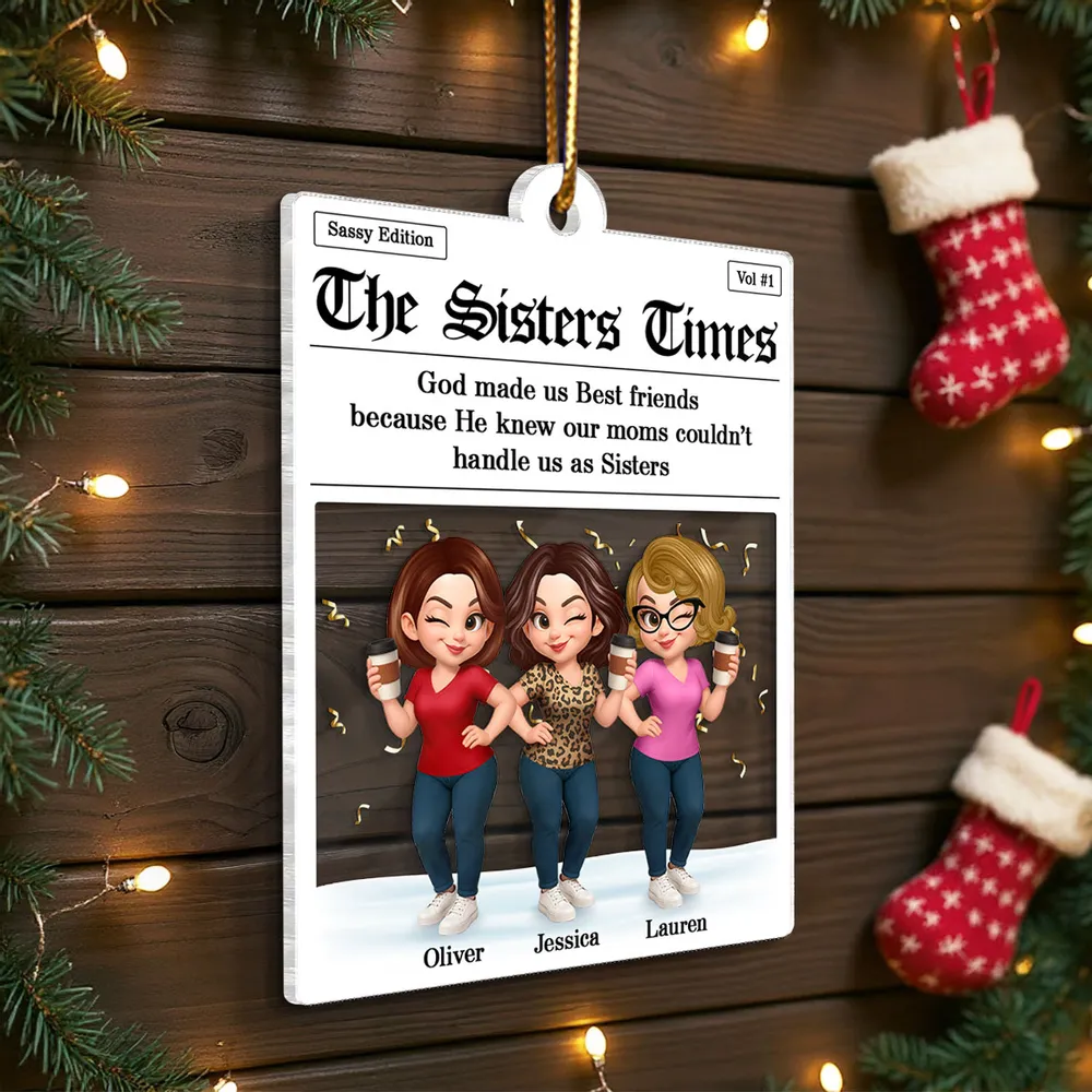 Best Friends Acrylic Ornament with Fun Newspaper-Style Illustration, Unique Design, Perfect Gift for Friendship - Image 7
