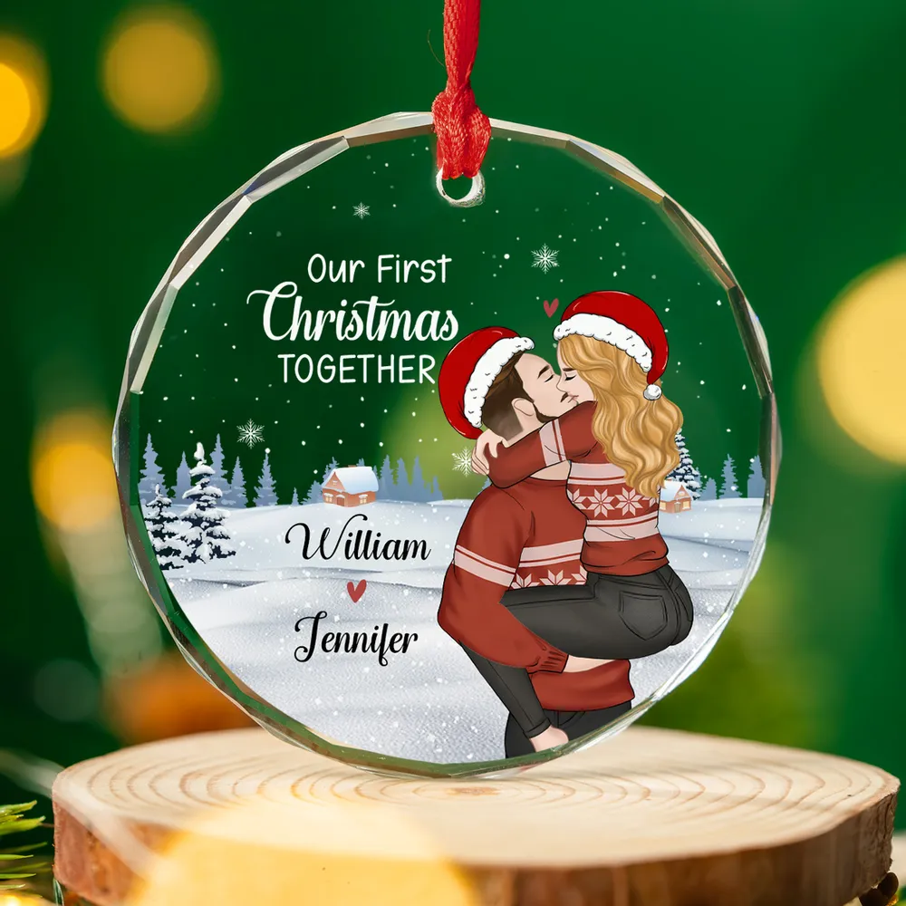 Crystal Ornament with Romantic Couple Illustration, Cozy Holiday Vibes, Perfect Gift for Couples - Image 6