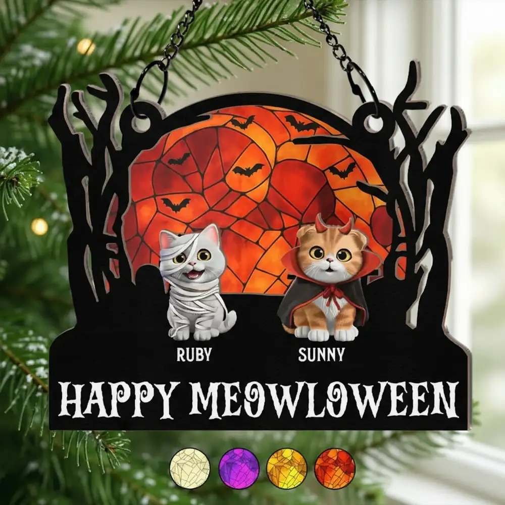 Halloween Pet-Themed Wood and Acrylic Ornament for Festive Décor, Perfect Gift Choice
