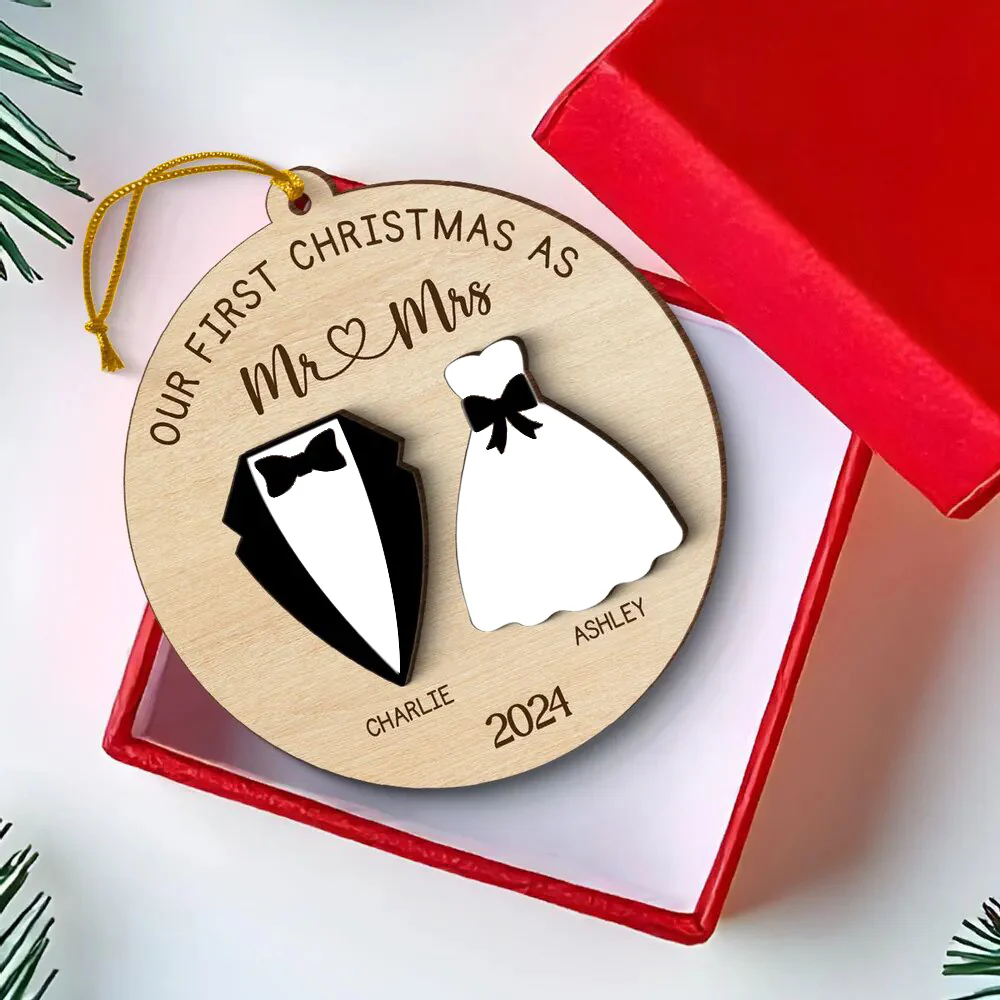 2-Layer Wooden Ornament for Married Couples, Wedding Keepsake and Perfect Christmas Gift - Image 2