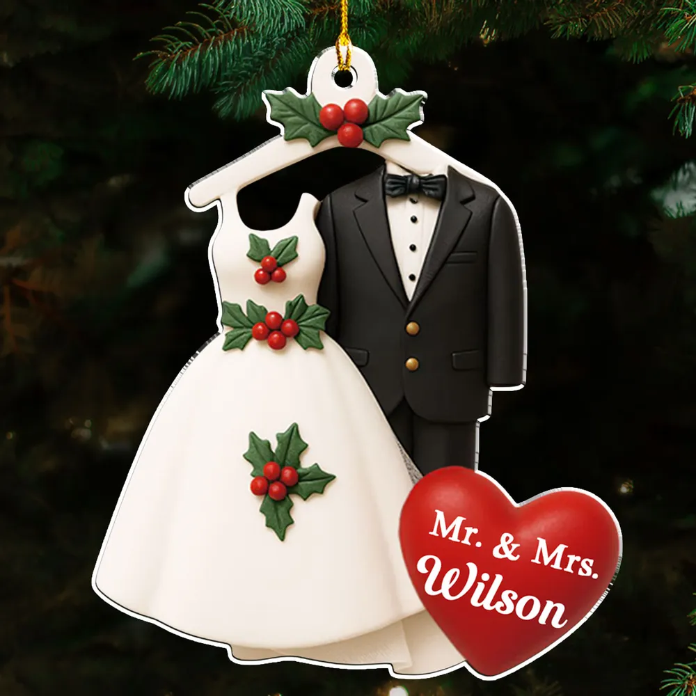 Acrylic Ornament with Wedding Dress & Suit Design, Romantic Holiday Décor and Perfect Gift for Newlyweds - Image 2