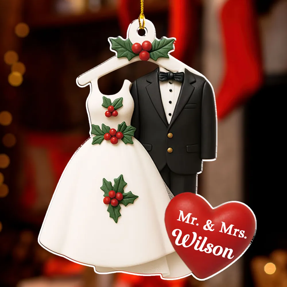 Acrylic Ornament with Wedding Dress & Suit Design, Romantic Holiday Décor and Perfect Gift for Newlyweds - Image 3