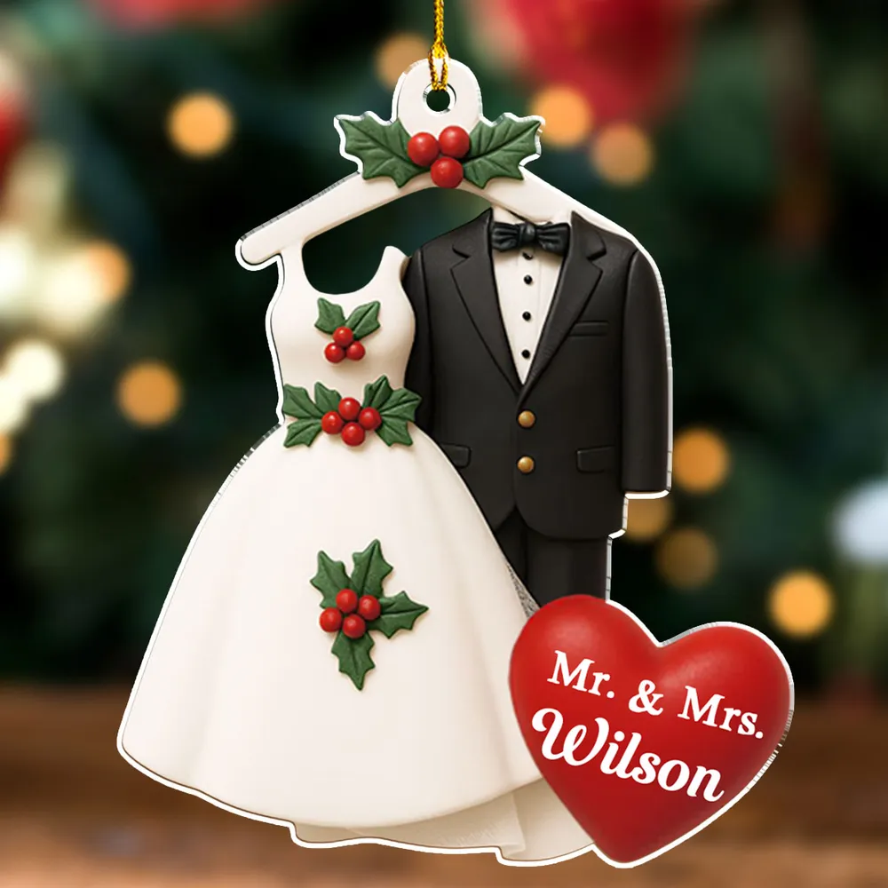Acrylic Ornament with Wedding Dress & Suit Design, Romantic Holiday Décor and Perfect Gift for Newlyweds - Image 5