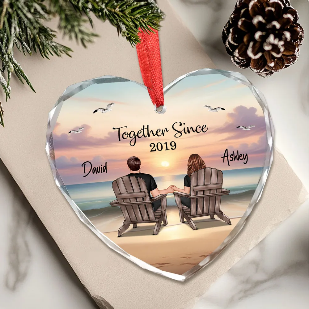 Crystal Heart Ornament with Couple Beach Back View, A Romantic Gift for Loved Ones - Image 5