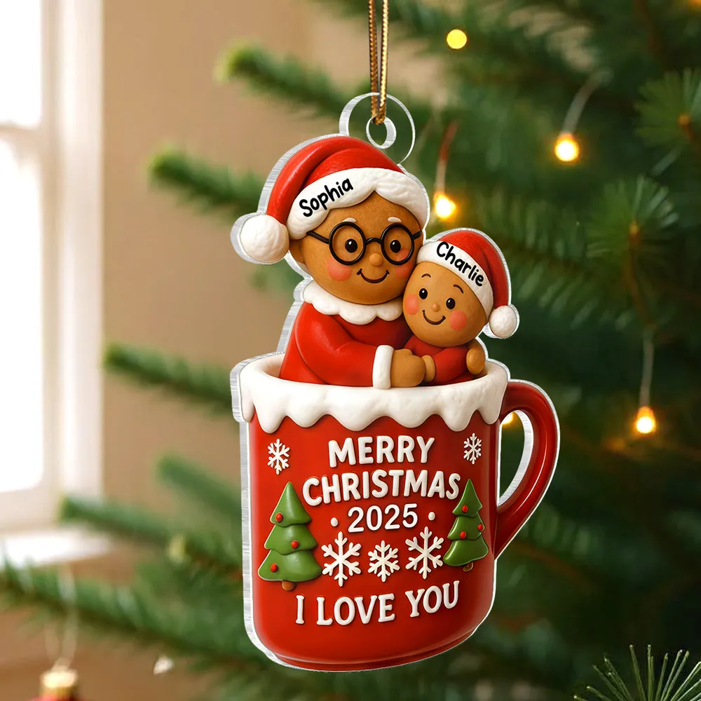 Acrylic Ornament with Grandma and Child in Red Christmas Mug, Festive Holiday Décor and Perfect Gift for Family - Image 5