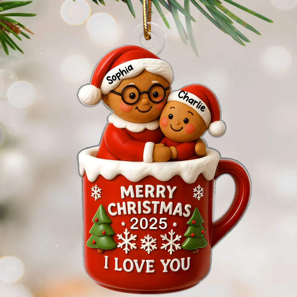 Acrylic Ornament with Grandma and Child in Red Christmas Mug, Festive Holiday Décor and Perfect Gift for Family - Image 6