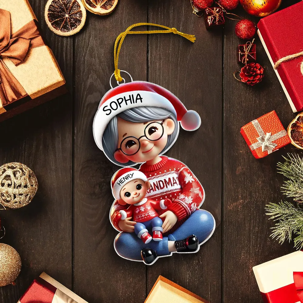 Acrylic Ornament with Grandma & Grandkid Hug Scene, Heartwarming Holiday Décor and Perfect Gift for Family - Image 4
