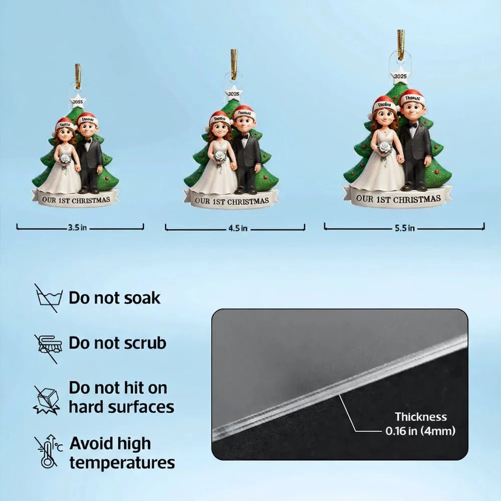 Acrylic Ornament with Newlywed Couple Design, Perfect Gift for First Christmas Together - Image 6