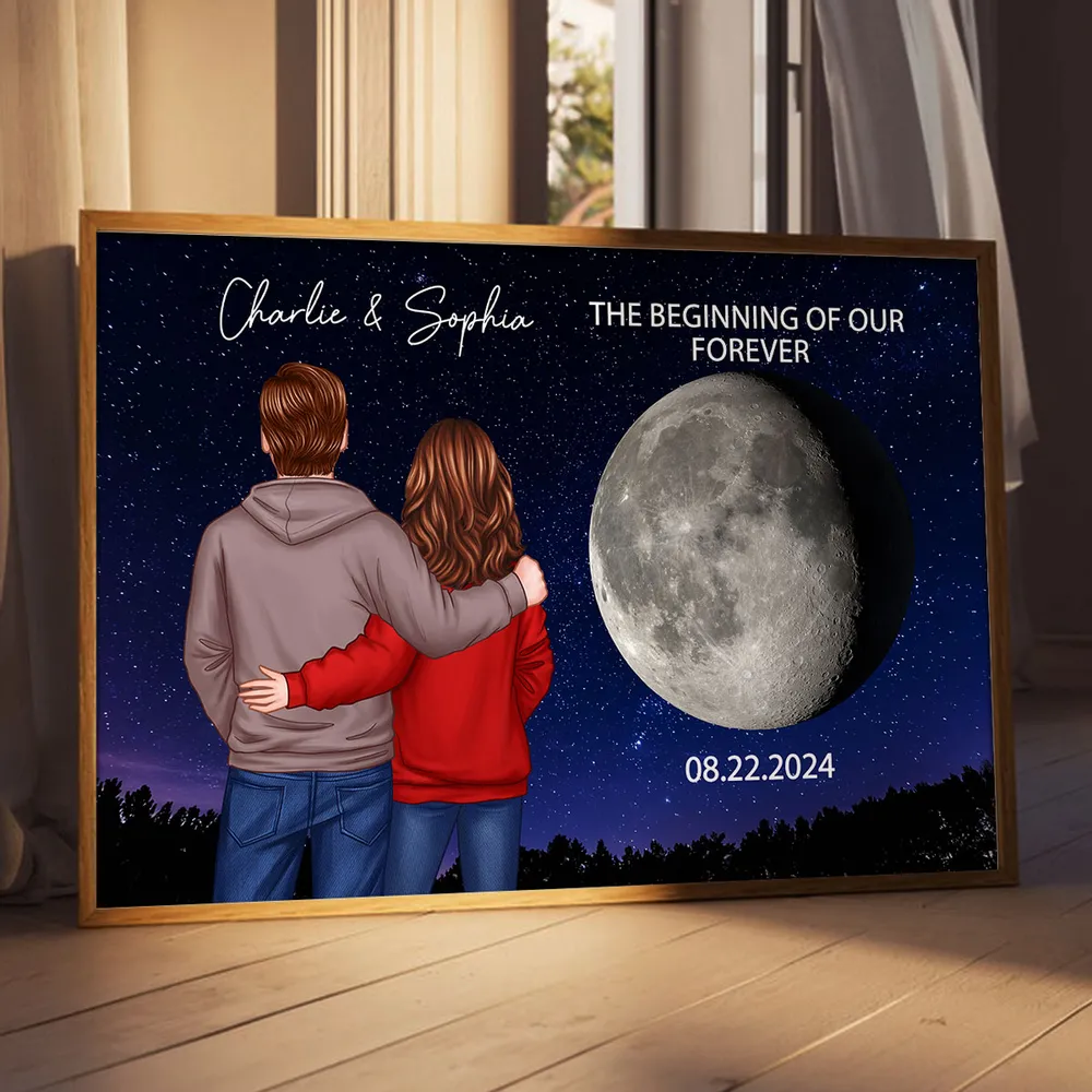 Poster with Couple Back View and Moon Design, Romantic Keepsake and Perfect Gift Choice - Image 2