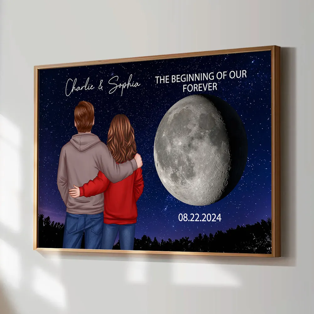 Poster with Couple Back View and Moon Design, Romantic Keepsake and Perfect Gift Choice - Image 4
