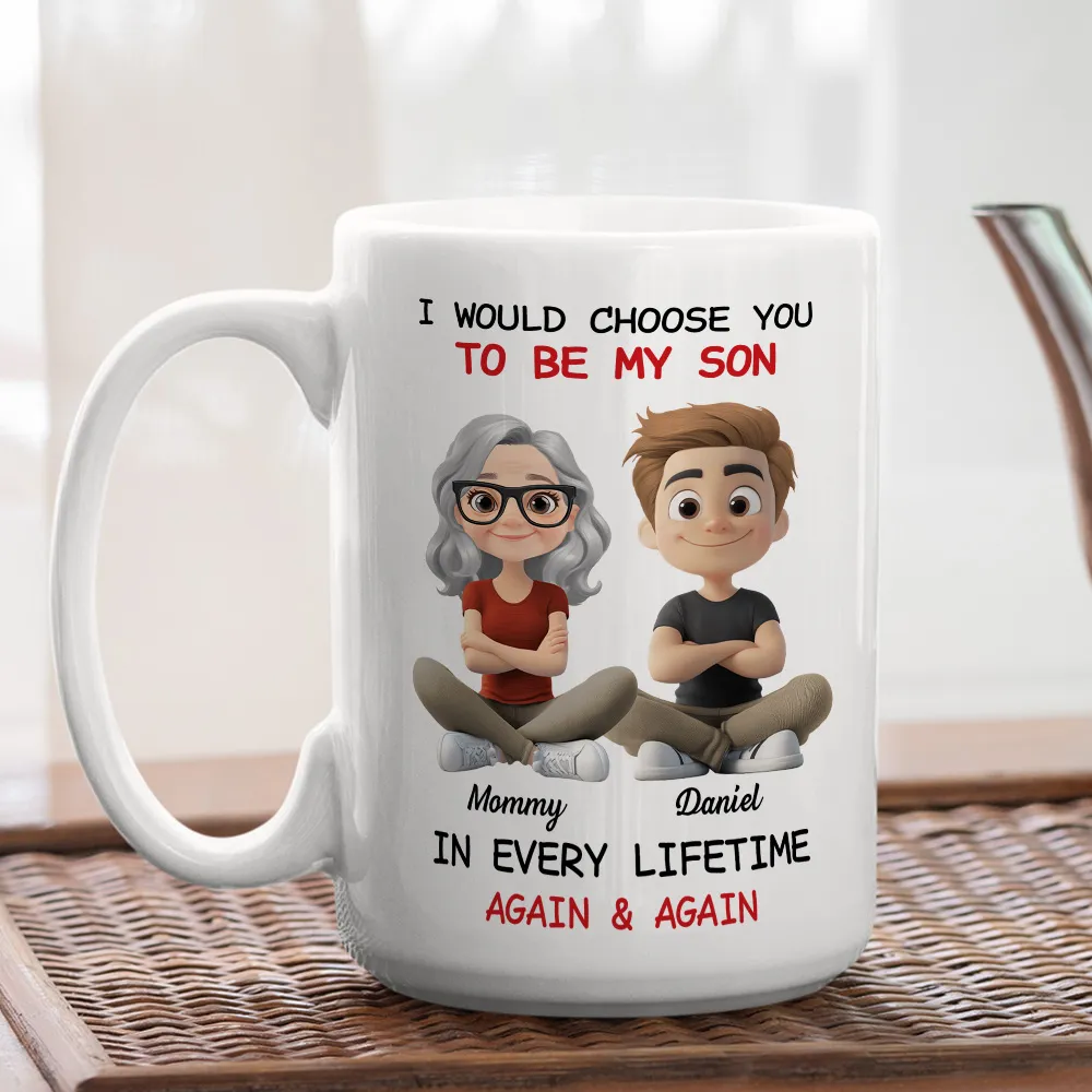 White Ceramic Mug with Heartwarming Mom and Son Design, Perfect Gift Choice - Image 4