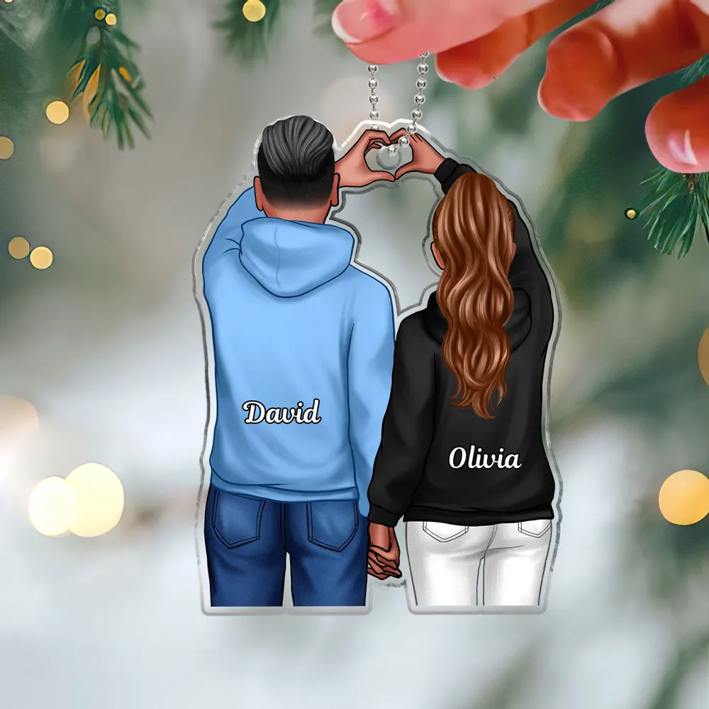Couple Ornament with Back View and Heart Gesture, Romantic Hand-in-Hand Design, Perfect Holiday Gift - Image 4
