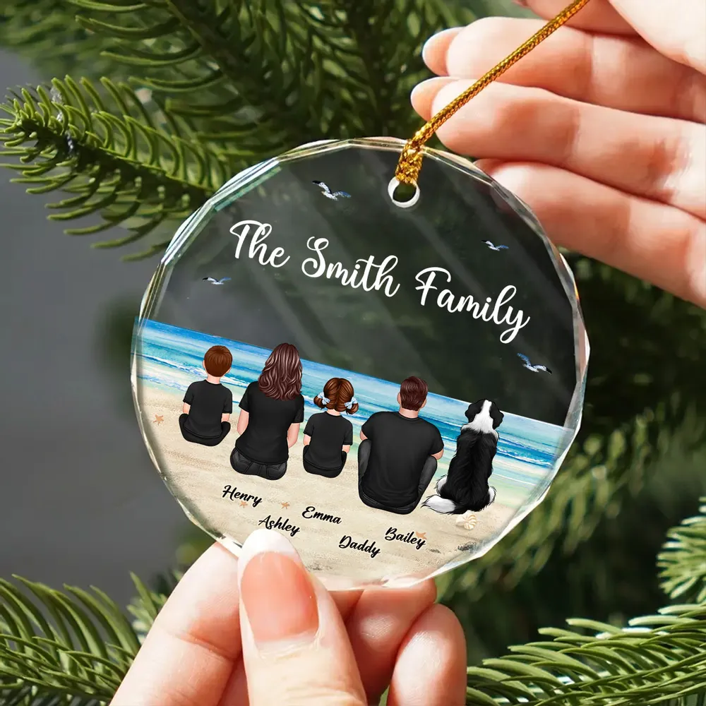 Crystal Ornament with Family Back View and Beach Scene, A Heartwarming Gift for Loved Ones - Image 2