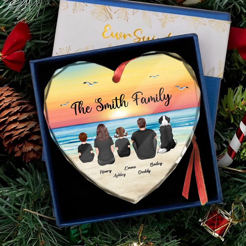 Crystal Heart Ornament with Family Beach Scene, A Heartwarming Gift for Loved Ones - Image 2