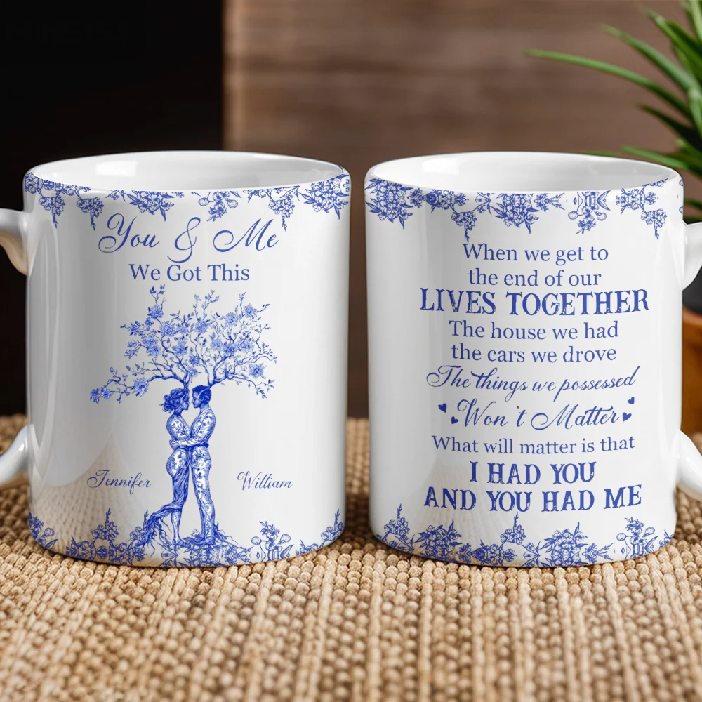 Romantic Couple Quote Ceramic Mug, Tree Hug Design, Heartwarming Gift for Lovers
