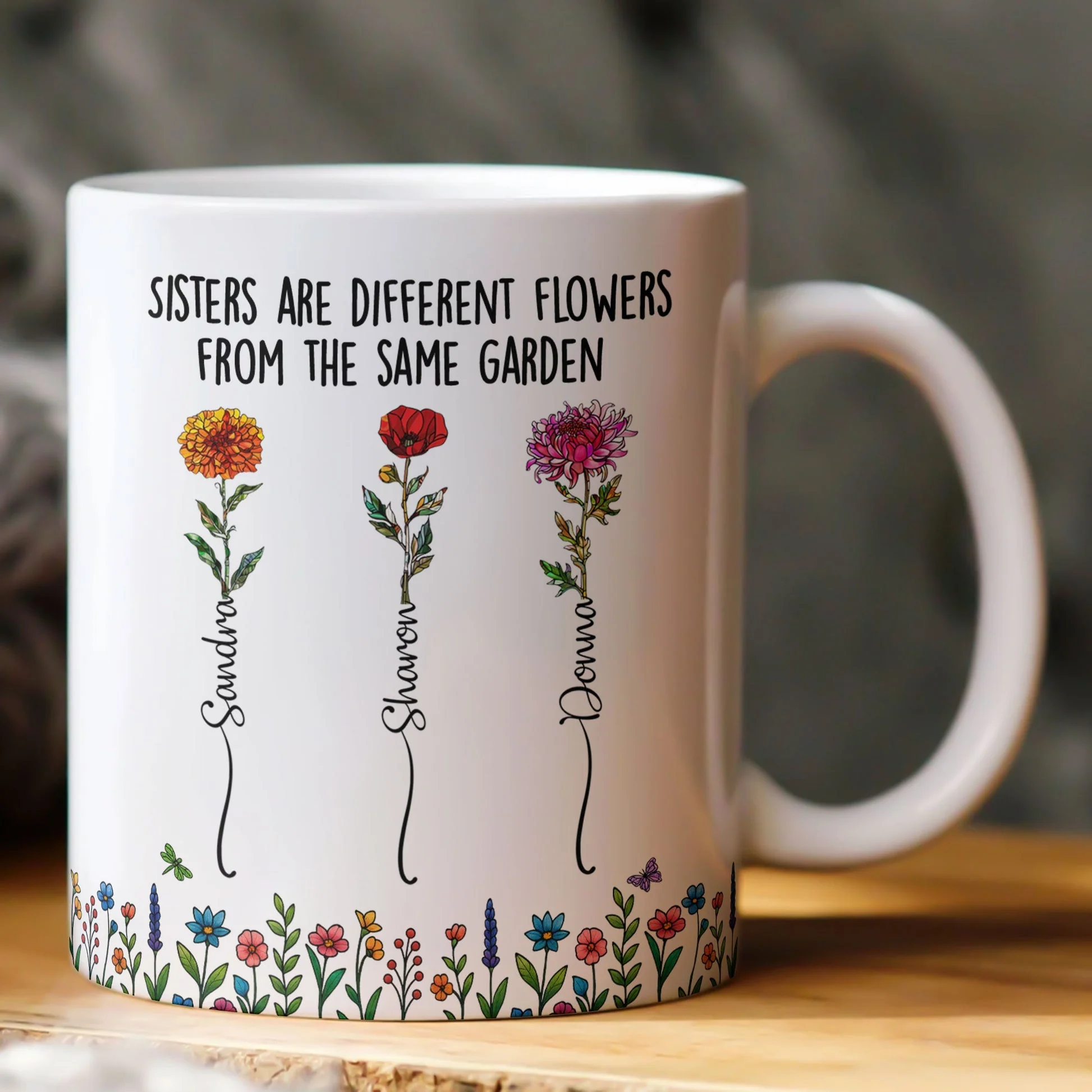 Sisters Ceramic Mug with Floral Illustration, Heartwarming Quote, Perfect Gift for Sisters - Image 2