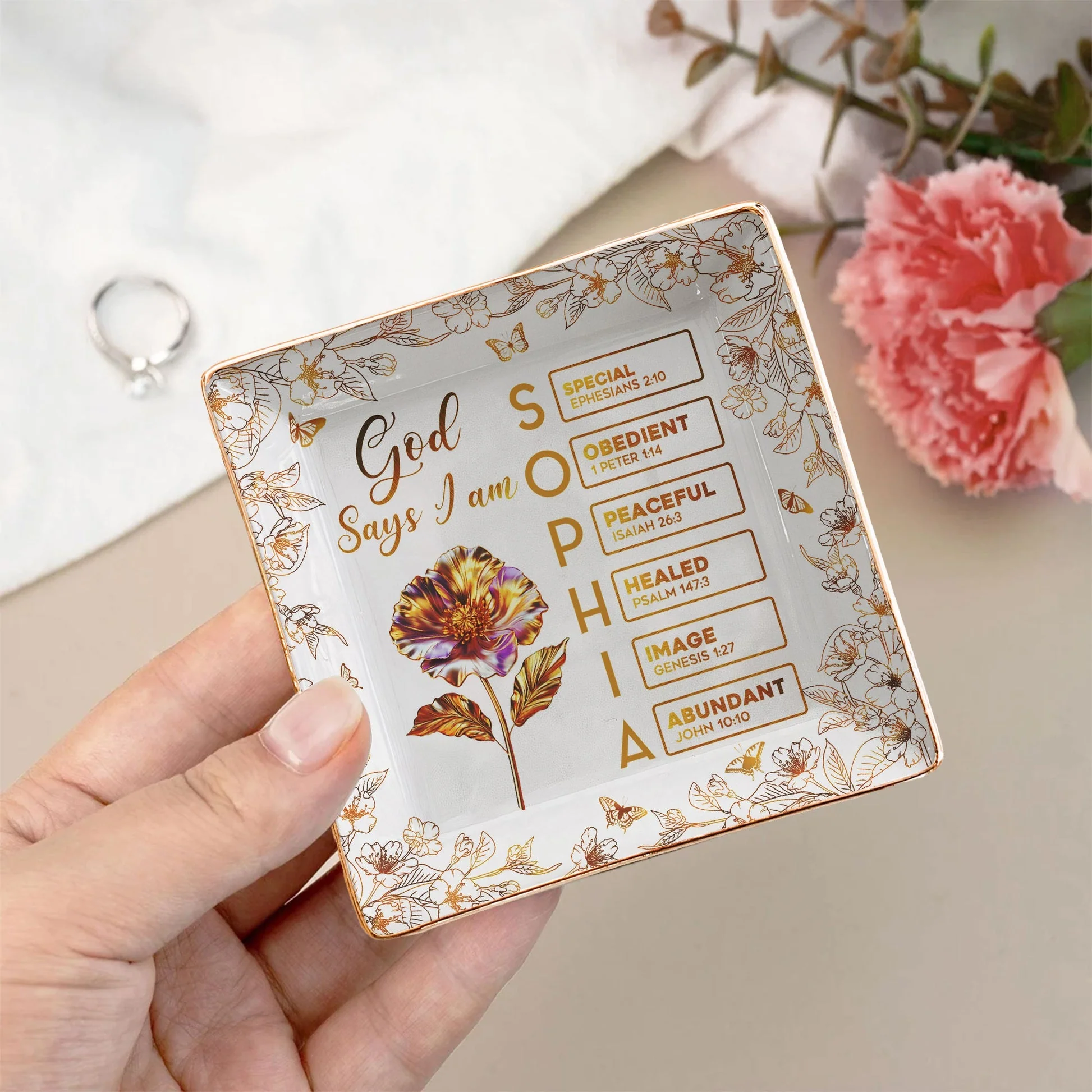 Jewelry Dish with Floral Scripture Design, Elegant Keepsake, Perfect Gift for Women - Image 4