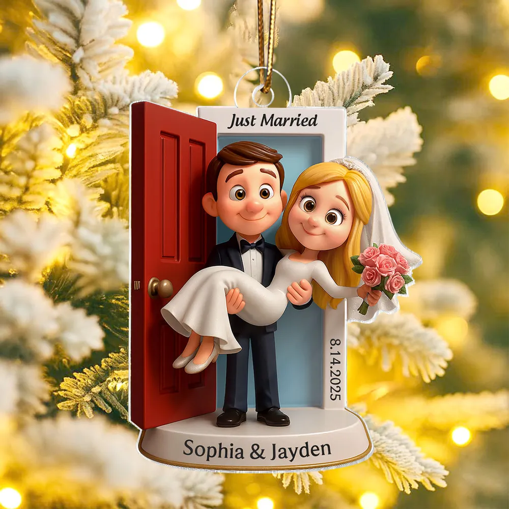 Just Married Acrylic Ornament, Groom Carrying Bride Design, Wedding Keepsake Gift - Image 3
