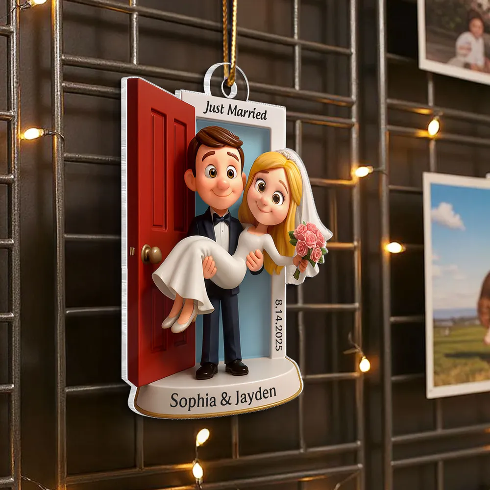 Just Married Acrylic Ornament, Groom Carrying Bride Design, Wedding Keepsake Gift - Image 7